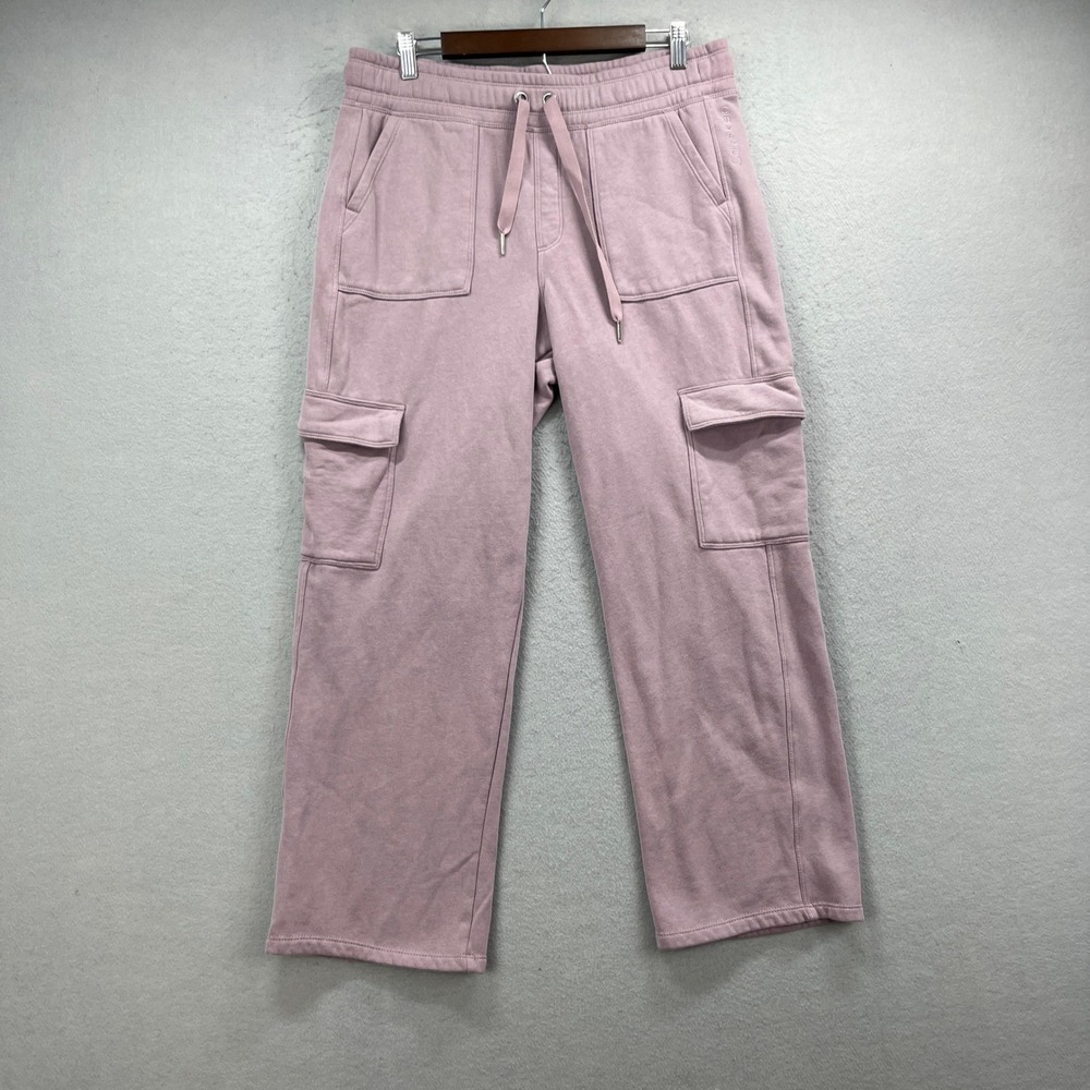 Calvin Klein Fleece Cargo Pants Women Large Pink Sweatpants Wide Leg Athleisure
